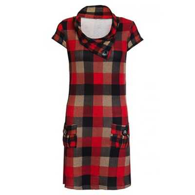 Quiz Red And Black Check Light Knit Button Detail Tunic Dress